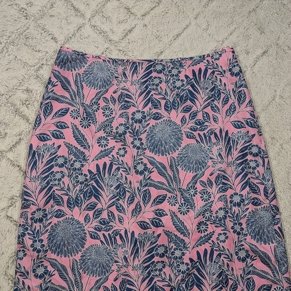 J. Crew Abigail Borg Skirt Women's 2 Pink Blue Tulip Floral Silk Slip Lined Back - Picture 2 of 9